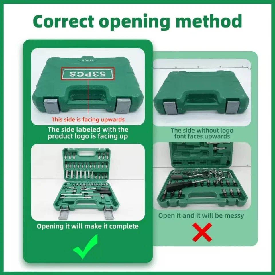 46/53 Professional Ratchet Tool Set, Multi-functional Auto Repair Tool Set, equipped with torque wrench, screwdriver and portabl