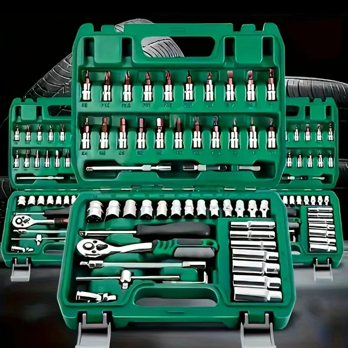 46/53 Professional Ratchet Tool Set, Multi-functional Auto Repair Tool Set, equipped with torque wrench, screwdriver and portabl