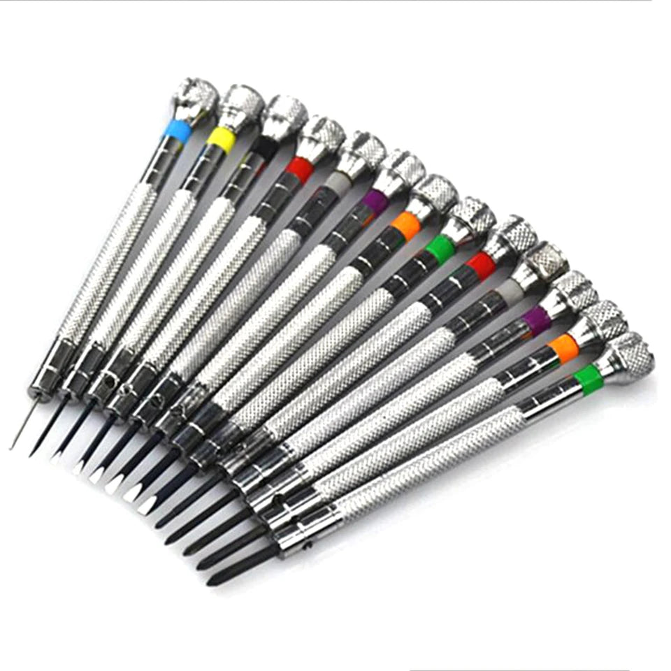13 Pack Premium Practical Metal 0.6-2.0mm Professional Slotted Cross Screwdriver Set Watchmaker Watch Repair Tools Kit