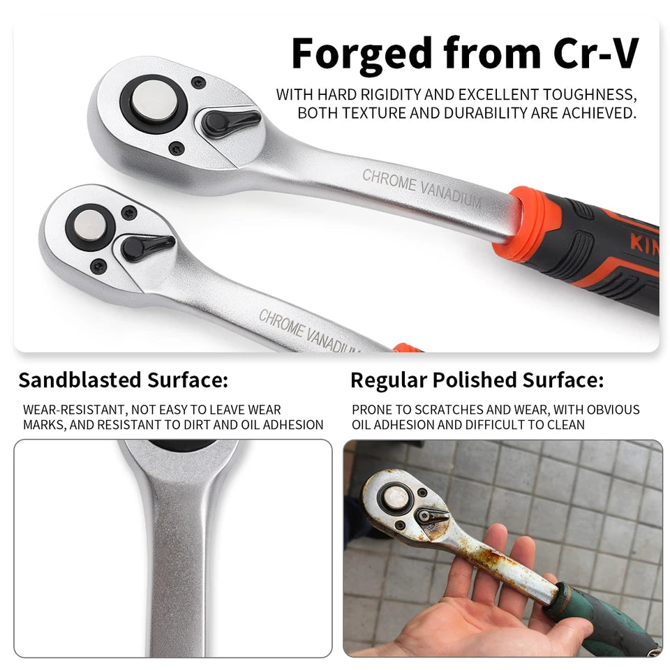 New Frosted Quick Ratchet Wrench Oil-resistant 72 Tooth Drive 1/4 3/8 1/2 Inch Socket Two-way Flying Wrench DIY Hand Repair Tool