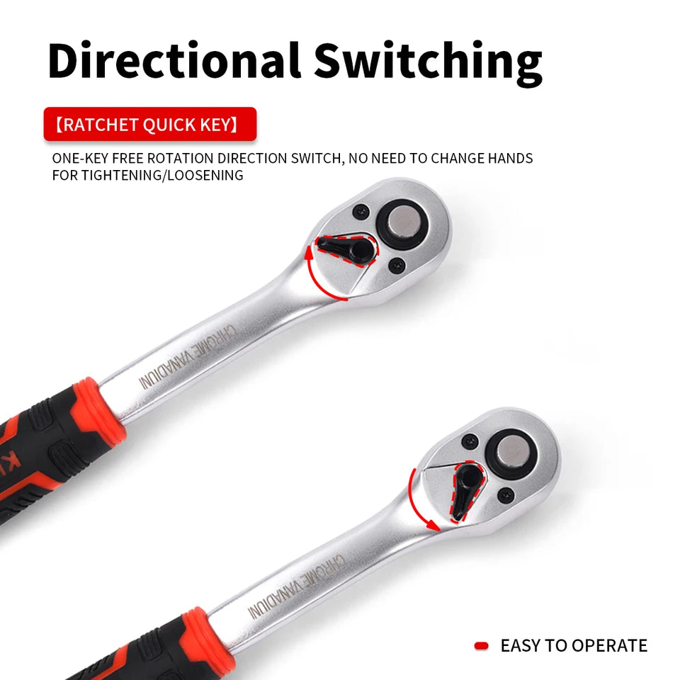New Frosted Quick Ratchet Wrench Oil-resistant 72 Tooth Drive 1/4 3/8 1/2 Inch Socket Two-way Flying Wrench DIY Hand Repair Tool