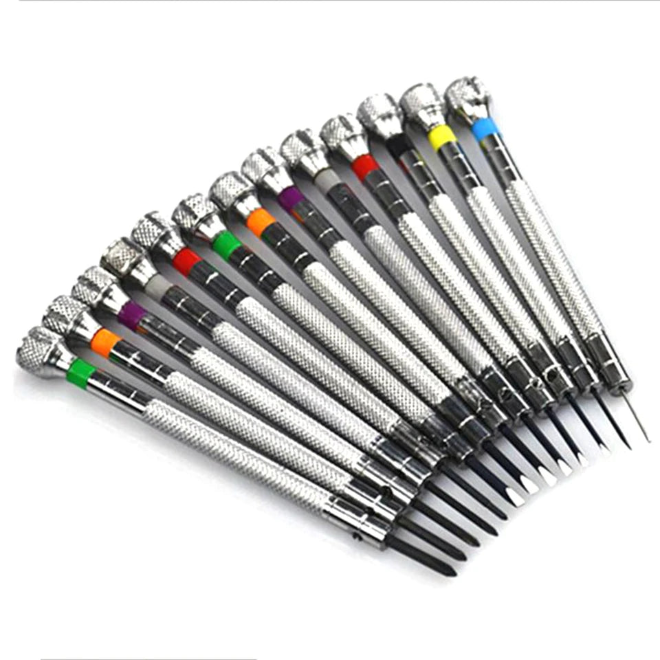 13 Pack Premium Practical Metal 0.6-2.0mm Professional Slotted Cross Screwdriver Set Watchmaker Watch Repair Tools Kit