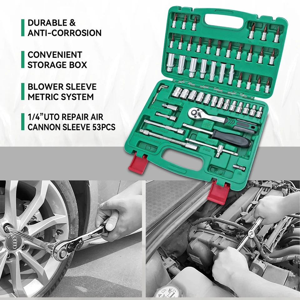 46/53 Professional Ratchet Tool Set, Multi-functional Auto Repair Tool Set, equipped with torque wrench, screwdriver and portabl